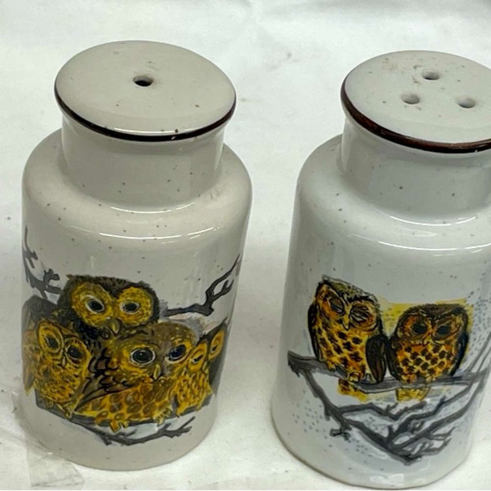 Vintage Enesco ceramic owl salt & pepper shakers sz 4x2